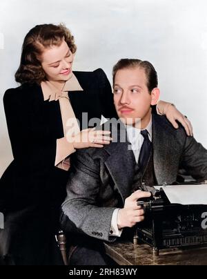 Louise Platt, Melvyn Douglas, am Set des Films „Tell No Tales“, MGM, 1939 Stockfoto