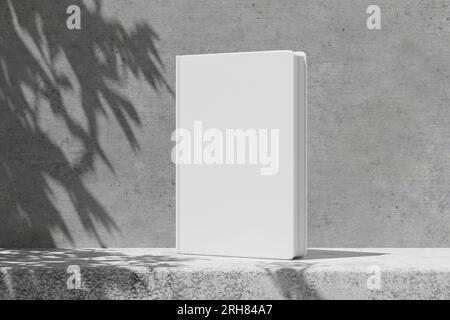 Modell von zwei Büchern auf einem Zementregal mit einer grauen Betonwand. Modell für Ihr Cover-Design, Notizbuch. Leere Hülle für dein Design. 3D-Rendern. Stockfoto