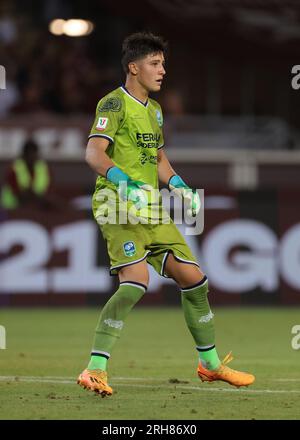 Turin, Italien. 14. Aug. 2023. Simone Pizzignacco von Feralpisalo während des Spiels der Coppa Italia Runde 32 im Stadio Grande Torino, Turin. Der Bildausdruck sollte lauten: Jonathan Moscrop/Sportimage Credit: Sportimage Ltd/Alamy Live News Stockfoto