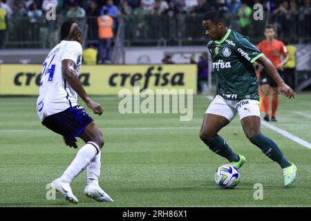 Sao Paulo, Brasilien. 14. Aug. 2023. SP - SAO PAULO - 08/14/2023 - BRASILEIRO A 2023, PALMEIRAS X CRUZEIRO - Endrick-Spieler von Palmeiras während eines Spiels gegen Cruzeiro im Arena Allianz Parque Stadion für die brasilianische Meisterschaft A 2023. Foto: Marcello Zambrana/AGIF Kredit: AGIF/Alamy Live News Stockfoto