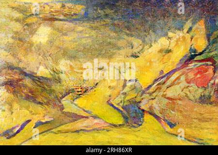 Ein wunderschön farbenfrohes, impressionistisches abstraktes Bild, inspiriert von Zweigen in einem Wald, der natürlich zu Herzformen geformt wurde. Stockfoto