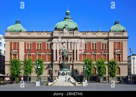 Equestrian monument to Prince of Serbia Mihailo Obrenovic (1823-1868) outside the National Museum at Republic Square in Belgrade, Serbia Stock Photo