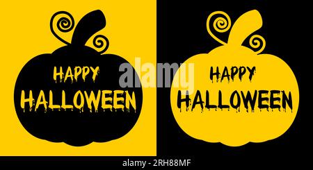 Illustration für halloween. Ein Kürbis mit der Inschrift Happy Halloween. Kürbisaufkleber. Halloween-Poster. Vektordarstellung Stock Vektor