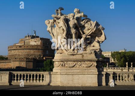 Political Triumph (Proclamation of Italian Unification), sculpture by Giovanni Nicolini, on the Ponte Vittorio Emanuele II over the River Tiber Stock Photo
