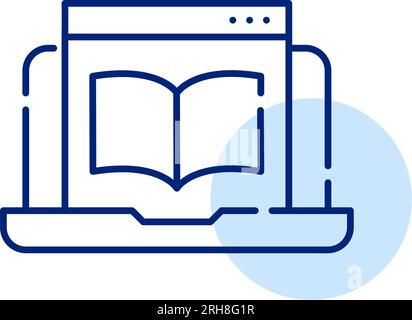 Elektronisches Buch auf Laptop. Lesen aus der E-Bibliothek. Symbol für Pixel Perfect Stock Vektor