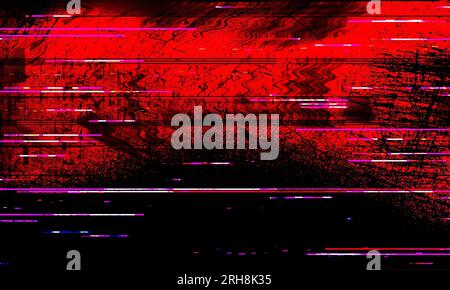 Abstrakter Hintergrund-beschädigter Bildschirm. Rotes Störgeräusch auf schwarzer Textur, zerkratzt mit Staub. Zerkratzte Hintergründe entfernen. Retro-Textur. Grunge Stockfoto