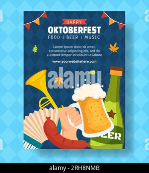 Oktoberfest Beer Festival Vertikales Poster Flache, Handgezeichnete Vorlagen Hintergrunddarstellung Stock Vektor