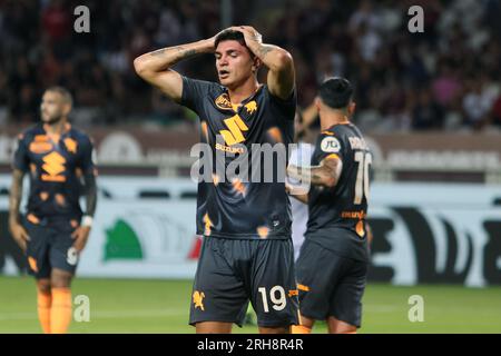 Turin, Italien. 14. Aug. 2023. Raoul Bellanova (Turin FC) enttäuscht während des Spiels Turin FC gegen Feralpisalo, italienischer Fußball Coppa Italia in Turin, Italien, August 14 2023 Kredit: Independent Photo Agency/Alamy Live News Stockfoto