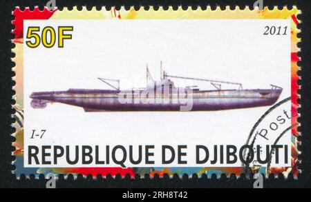 DSCHIBUTI - UM 2011: Stempel gedruckt von Dschibuti, zeigt U-Boot, um 2011 Stockfoto