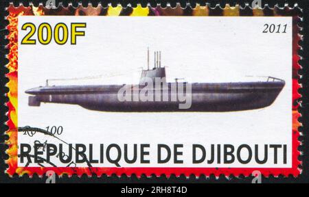 DSCHIBUTI - UM 2011: Stempel gedruckt von Dschibuti, zeigt U-Boot, um 2011 Stockfoto