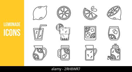 Zitronenkalk-Symbole eingestellt. Umriss von Zitronenkalk-Vektorsymbolen für das Webdesign isoliert auf weißem Hintergrund Stock Vektor