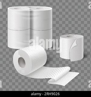 Toilettenpapier Küchenhandtücher Rollen realistische Komposition mit gepacktem und offenem Papiertaschenpapier auf transparentem Hintergrund Vektordarstellung Stock Vektor