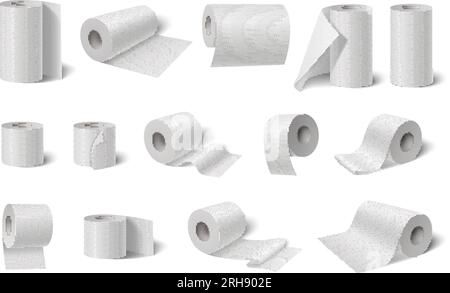 Toilettenpapier Küchenhandtücher Rollen Set mit isolierten Symbolen und realistischen Bildern von weichem Papiervektorbild Stock Vektor