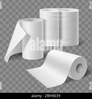 Toilettenpapier Küchenrollen realistische Zusammensetzung mit transparentem Hintergrund und breiten Küchenrollen mit weichen Tüchern Vektordarstellung Stock Vektor