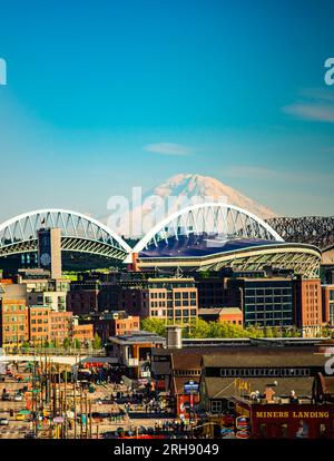 Spectacular Panoramic view of Mount Rainier. Seattle, Washington, United States. Stock Photo
