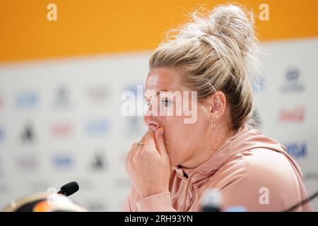 Englands Millie Bright während der Pressekonferenz im Stadium Australia, Sydney. Foto: Dienstag, 15. August 2023. Stockfoto