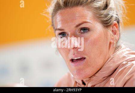 Englands Millie Bright während der Pressekonferenz im Stadium Australia, Sydney. Foto: Dienstag, 15. August 2023. Stockfoto