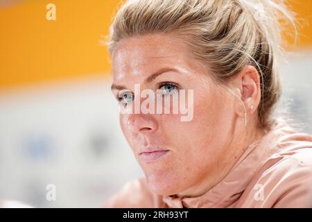 Englands Millie Bright während der Pressekonferenz im Stadium Australia, Sydney. Foto: Dienstag, 15. August 2023. Stockfoto