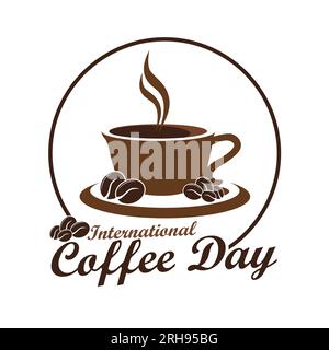 Symbol Internationaler Kaffeetag mit Kaffee und Tassen in Kreisen, geeignet für Logos, Poster, Grußkarten, Werbeaktionen Stock Vektor