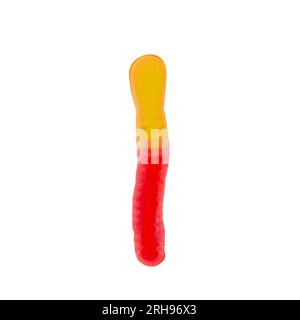 Buchstabe I aus bunten Gummiwürmern und isoliert auf reinweißem Hintergrund. Konzept des Lebensmittelalphabets. Ein Buchstabe der süßen Essensschrift Easy Stockfoto