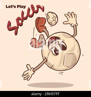 Spielen wir Fußball-Funky-Maskottchen. Overhead-Kick-Fußballball mit Vektordarstellung des Zeichentrickfiguren-Maskottchens Stock Vektor