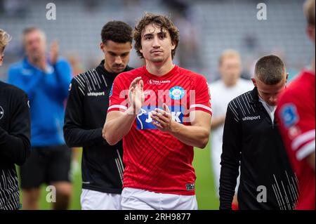 Aarhus, Dänemark. 13., 2023. August. Alexander Lind von Silkeborg, gesehen nach dem 3F. Superliga-Spiel zwischen Aarhus GF und Silkeborg, FALLS im Ceres Park in Aarhus. (Foto: Gonzales Photo - Morten Kjaer). Stockfoto