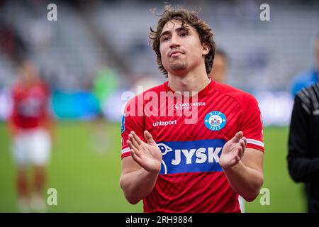 Aarhus, Dänemark. 13., 2023. August. Alexander Lind von Silkeborg, gesehen nach dem 3F. Superliga-Spiel zwischen Aarhus GF und Silkeborg, FALLS im Ceres Park in Aarhus. (Foto: Gonzales Photo - Morten Kjaer). Stockfoto