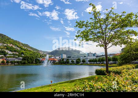 Blick über den Lille Lungegardsvannet Park in Trondheim Stockfoto