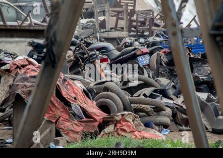 Die elektronische Schrottverarbeitung in Agbogbloshie findet im gleichnamigen Bezirk in der Metropole Accra in westafrikanischem Ghana statt. Müll, Müll Stockfoto