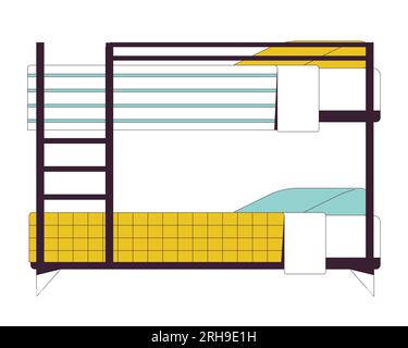 Etagenbett im Studentenwohnheim mit flacher, farbisolierter Vektorgegenstand Stock Vektor