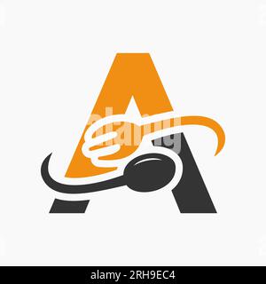 Restaurant-Logo mit Buchstabe A in Kombination mit Fork und Spoon Icon Stock Vektor