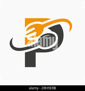 Restaurant-Logo mit Buchstabe P in Kombination mit Fork und Spoon Icon Stock Vektor