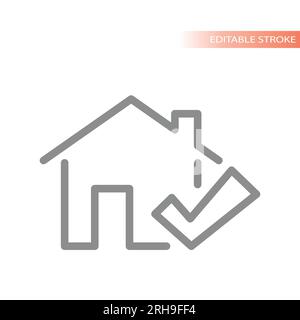 Haus, Haus und Häkchen-Symbol-Linienvektor. Grundriss für Immobilien, Hypotheken und Wohnungen. Stock Vektor