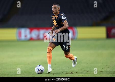 Turin, Italien. 14. Aug. 2023. Samuele Ricci vom Turin FC in Aktion während des Spiels der Coppa Italia Runde 32 zwischen dem Turin FC und Feralpisalo im Stadio Olimpico Grande Torino am 14. August 2023 in Turin, Italien. Kredit: Marco Canoniero/Alamy Live News Stockfoto