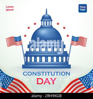 Der Verfassungstag in den Vereinigten Staaten wird am 17. September mit 3D Vektorelementen des US-Kongressgebäudes, der Flagge und der Sterne begangen Stock Vektor