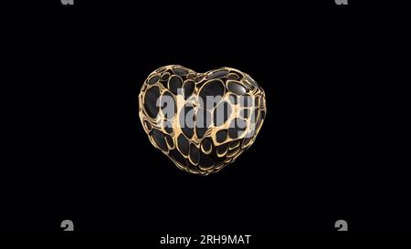 Schwarzes Herz mit goldenem Mesh-Beats 3D-Rendering Stockfoto