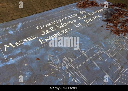 Konstruktion der Dampfmaschine Wigan Trencherfield Mill, konstruiert von den herren J&E John und Edward Wood, Woods und den Ingenieuren der Firma Bolton, Lancs WN3 4EF Stockfoto