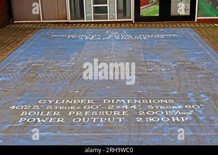 Konstruktion der Dampfmaschine Wigan Trencherfield Mill, konstruiert von den herren J&E John und Edward Wood, Woods und den Ingenieuren der Firma Bolton, Lancs WN3 4EF Stockfoto