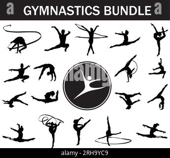 Gymnastik-Silhouette-Paket | Kollektion von Gymnastik-Spielern mit Logo Stock Vektor