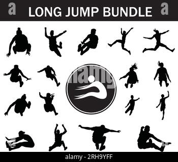 Long-Jump-Silhouetten-Paket | Kollektion von Long-Jump-Spielern mit Logo Stock Vektor
