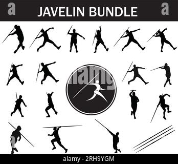 Javelin Silhouette Paket | Sammlung von Javelin Playern mit Logo und Javelin Ausrüstung Stock Vektor