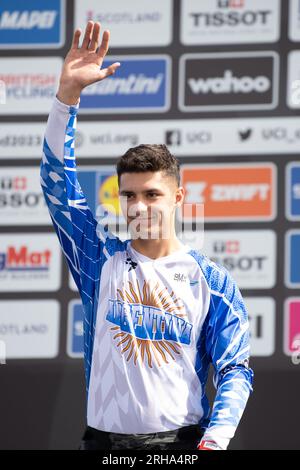 Federico Capello von Argentinien Silbermedaillengewinner Juniorfinals BMX Race UCI Cycling World Championships 2023, Glasgow, Schottland, Großbritannien Stockfoto