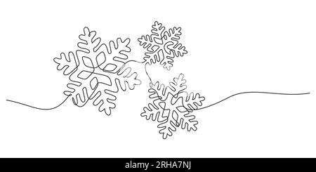 hello winter seasonal concept shape of snowflakes one line drawing and christmas celebration vector illustration Stock Vektor