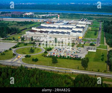 Straßburg, Werk General Motors, Rhein in der Ferne, Luftaufnahme, Elsass, Frankreich, Europa, Stockfoto