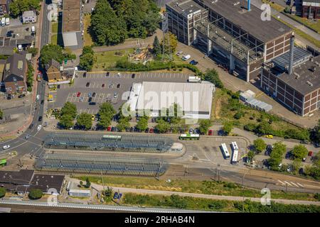 Luftaufnahme, Bahnhof Sterkrade, Busbahnhof, Netto Market, EVO Energieversorgung Oberhausen AG, Sterkrade Mitte, Oberhausen, Ruhrgebiet, Nord Rh Stockfoto