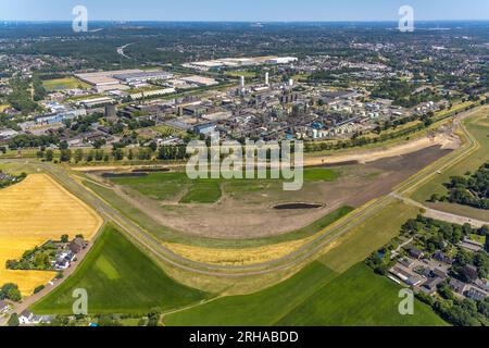 Luftaufnahme, OQ Chemicals-Werk Ruhrchemie, Hochwassergebiet, Holten, Oberhausen, Ruhrgebiet, Nordrhein-Westfalen, Deutschland, Chemiewerk, DE, Europa, Stockfoto