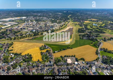 Luftaufnahme, OQ Chemicals-Werk Ruhrchemie, Hochwassergebiet, Holten, Oberhausen, Ruhrgebiet, Nordrhein-Westfalen, Deutschland, Chemiewerk, DE, Europa, Stockfoto