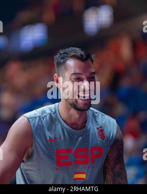 Malaga, Spanien. 13. Aug. 2023. Willy Hernangomez wurde während des Freundschaftsspiels zwischen Spanien und den USA im Palacio de los Deportes Martin Carpena gesehen. Endstand: Spanien 88:98 USA. (Foto: Francis Gonzalez/SOPA Images/Sipa USA) Guthaben: SIPA USA/Alamy Live News Stockfoto
