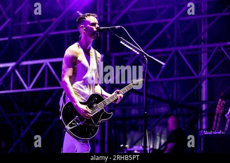 Turin, Italien. 11. Juli 2023. MAILAND, ITALIEN - JULI 11: Stefan Olsdal von Placebo tritt am 11. Juli 2023 im Stupinigi Sonic Park in Mailand auf. (Foto: Roberto Finizio/NurPhoto) Kredit: NurPhoto SRL/Alamy Live News Stockfoto