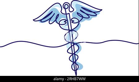 Medizinisches Symbol caduceus. Durchgehende einzeilige Zeichnung Stock Vektor